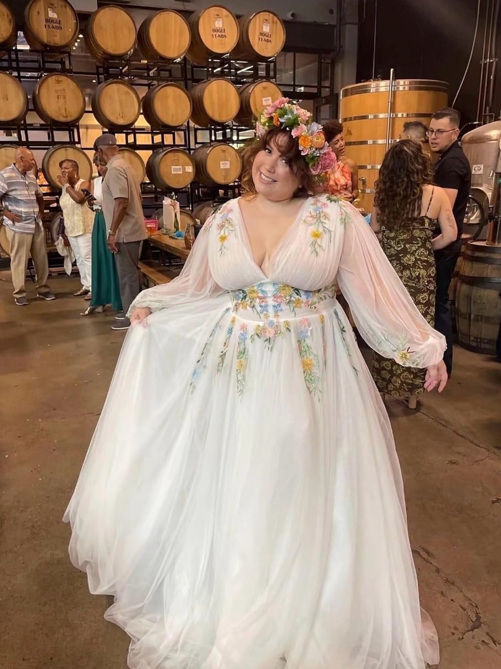 Romantic Floral-Embroidered White Wedding Gown
